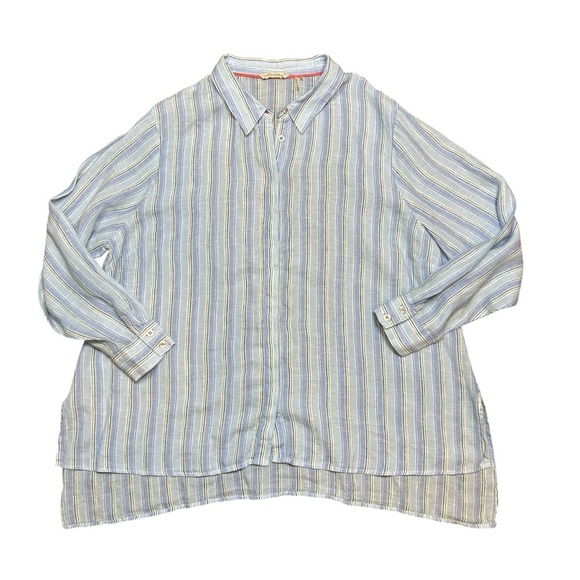 Soft Surroundings blue striped long sleeve button up linen shirt size 3X coastal - Picture 8 of 10
